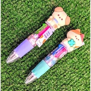 2Kamio Japan MOGU-NYAN MITARASHI + DOG mini mascot 4-color ballpoint pen set NWT